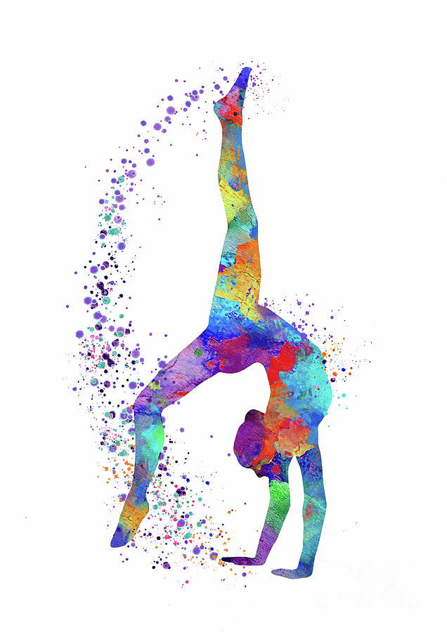 Gymnastics Tumbling Art Colorful Watercolor Gift Sports Art Gift for Her Digital Art by White Lotus