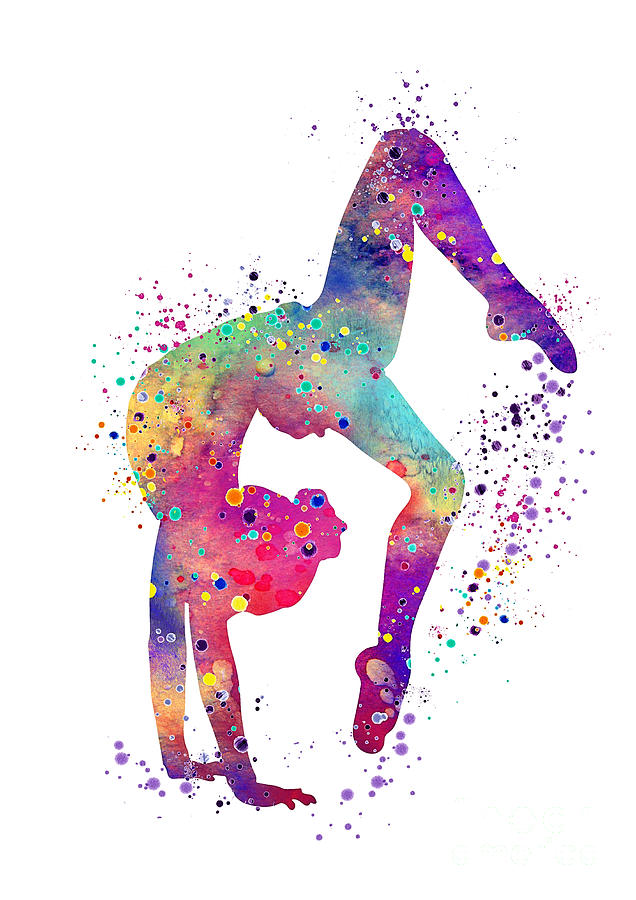 Athlete Digital Art - Gymnastics Tumbling Colorful Watercolor Art Gift  by White Lotus