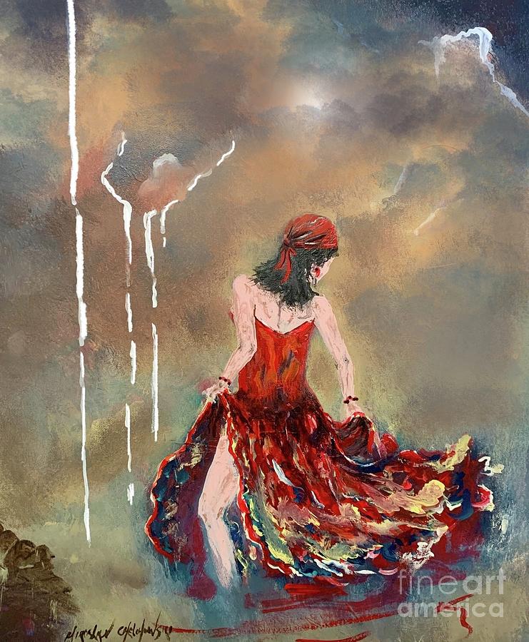 Gypsy in red Painting by Miroslaw  Chelchowski