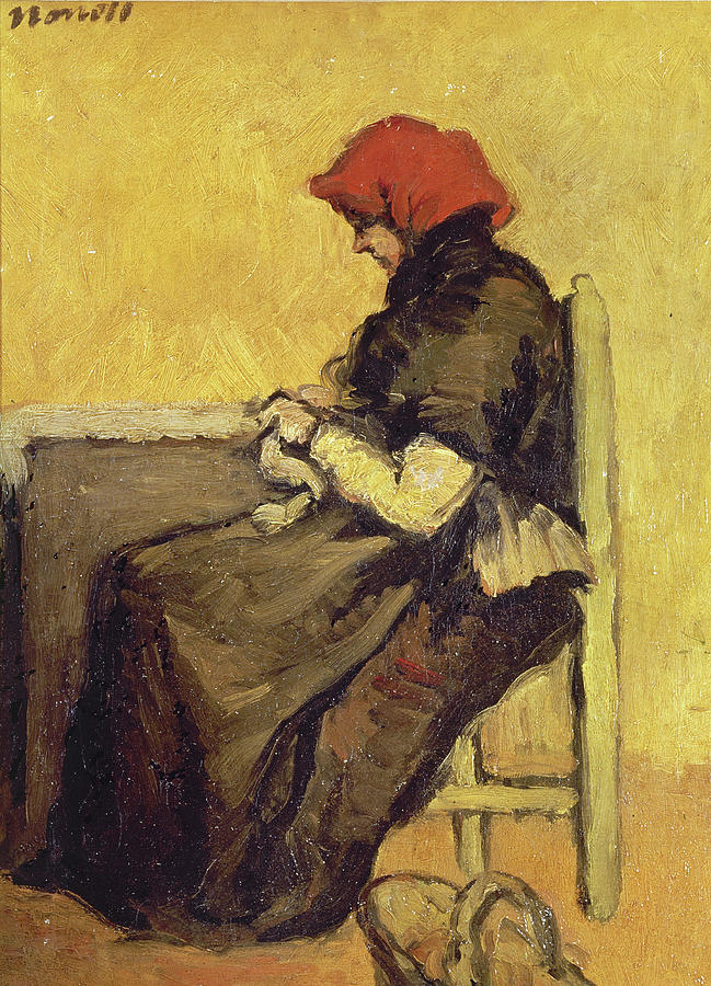 Gypsy Sitting On A Chair Weaving. Painting by Isidro Nonell