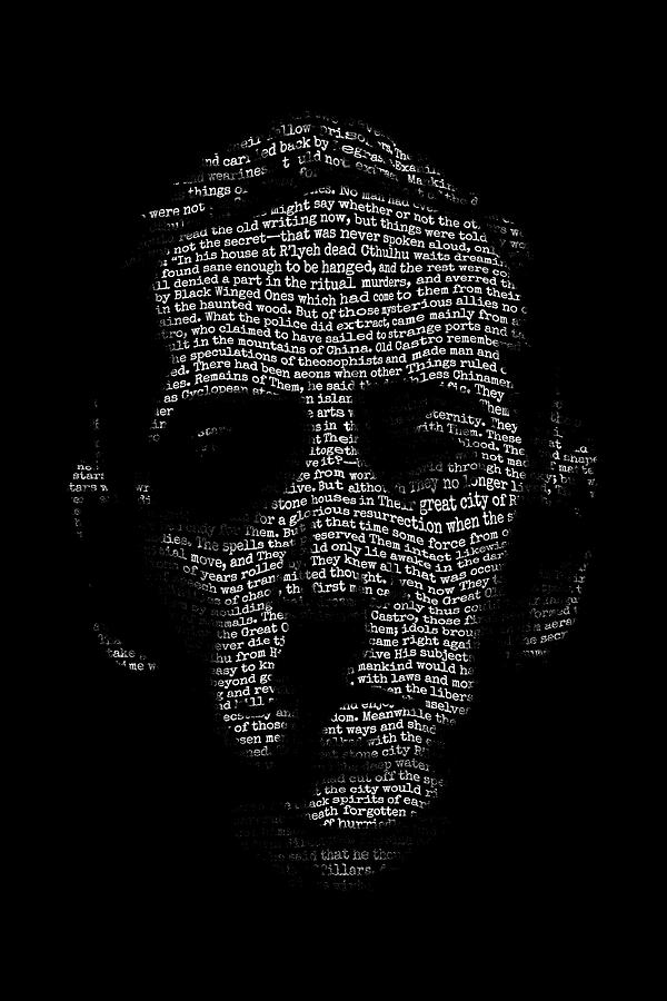 Book Digital Art - H P Lovecraft Text Portrait - Call of Cthulhu by Vincent Carrozza