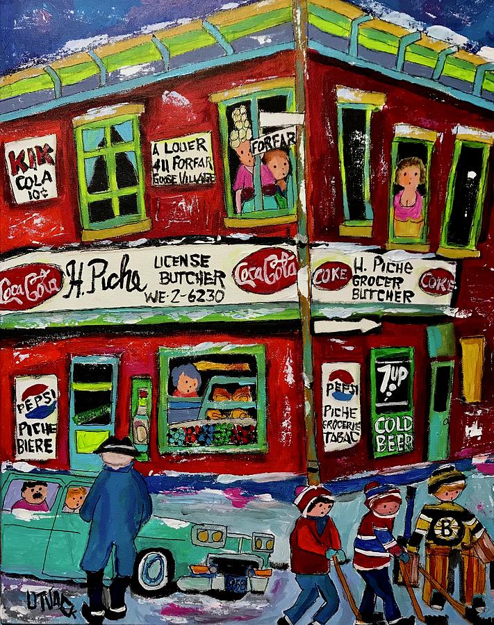 H. Piche Grocer on Forfar, GooseVillage. Painting by Michael Litvack