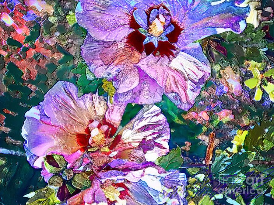  H - Rose of Sharon Blooming in Shades of Dusky Purple with Mauve and Blue - Horizontal Painting by Lyn Voytershark