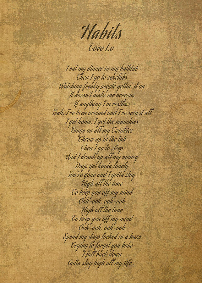 Habits By Tove Lo Vintage Song Lyrics On Parchment Mixed Media By