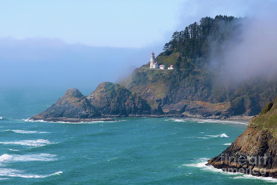 Haceta Head Lighthouse With Fog And Waves Photograph By Carol Groenen 