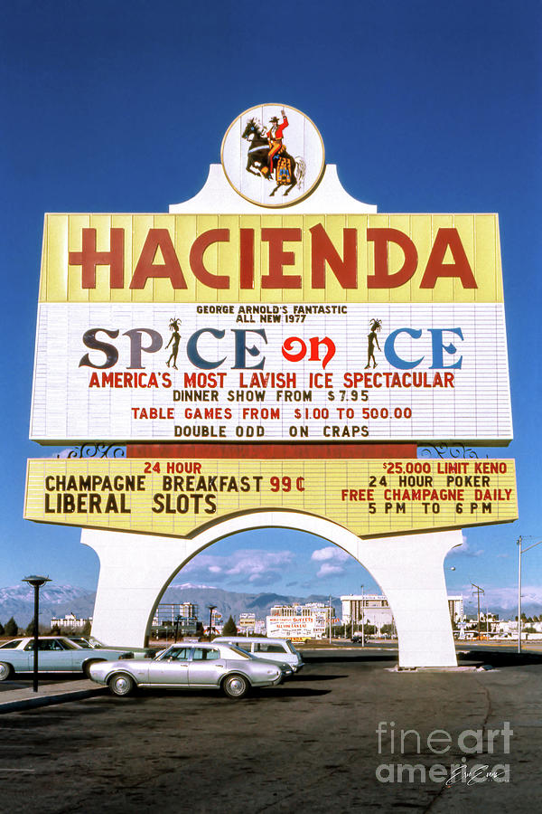 Hacienda Casino Marquee Sign Spice on Ice 1977 Photograph by Aloha Art