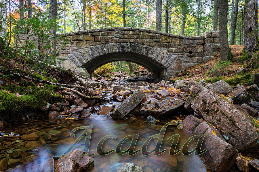 Hadlock Brook Bridge Acadia Text Overlay Photograph by Andrew Pacheco