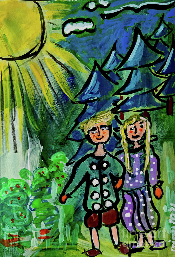 Haensel and Gretel leaving the Woods Painting by Mimulux Patricia No