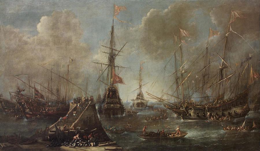 Hafen mit Kriegsschiffen Port with Warships Painting by Andries van ...