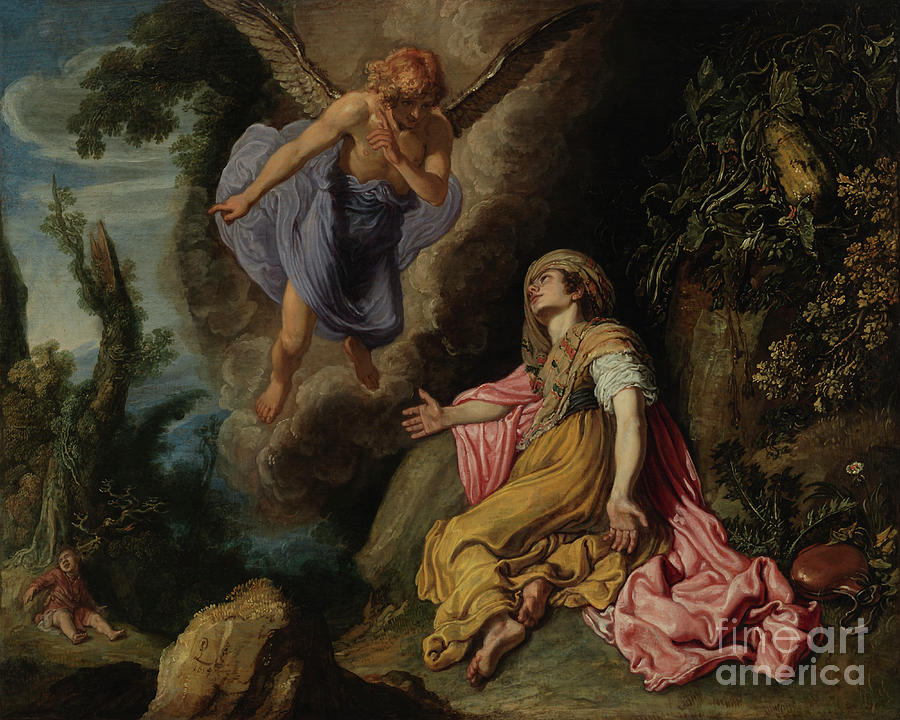 Hagar and Angel - CZHAA Painting by Pieter Lastman