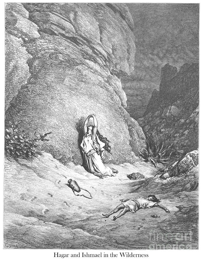 Hagar and Ishmael in the wilderness by Gustave Dore v1 Drawing by Historic illustrations