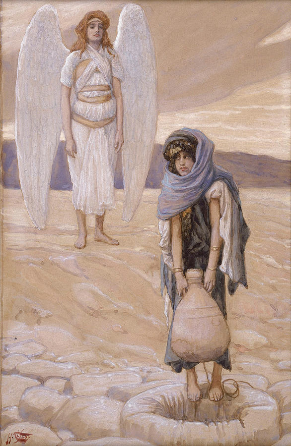 Hagar and the Angel in the Desert Painting by James Tissot - Fine Art ...