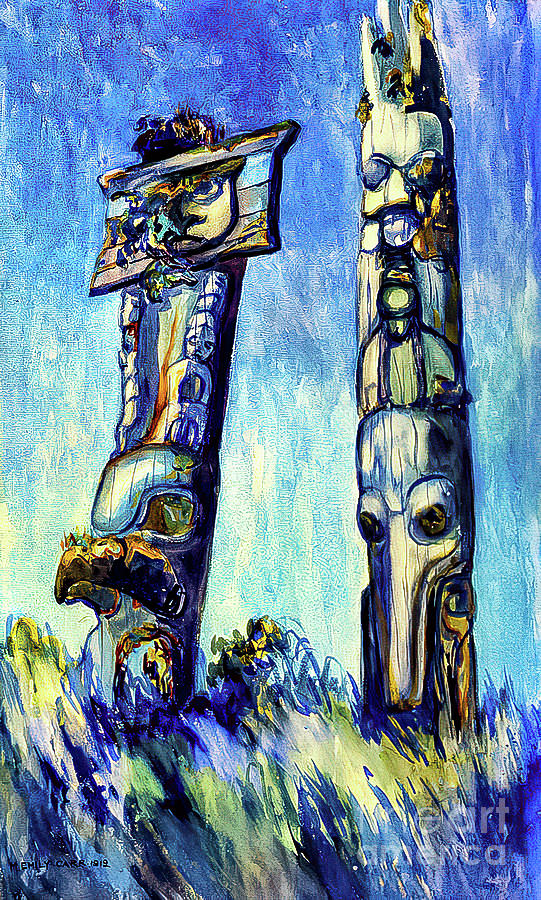 Haida Totems Queen Charlotte Islands by Emily Carr 1912 Painting by Emily Carr