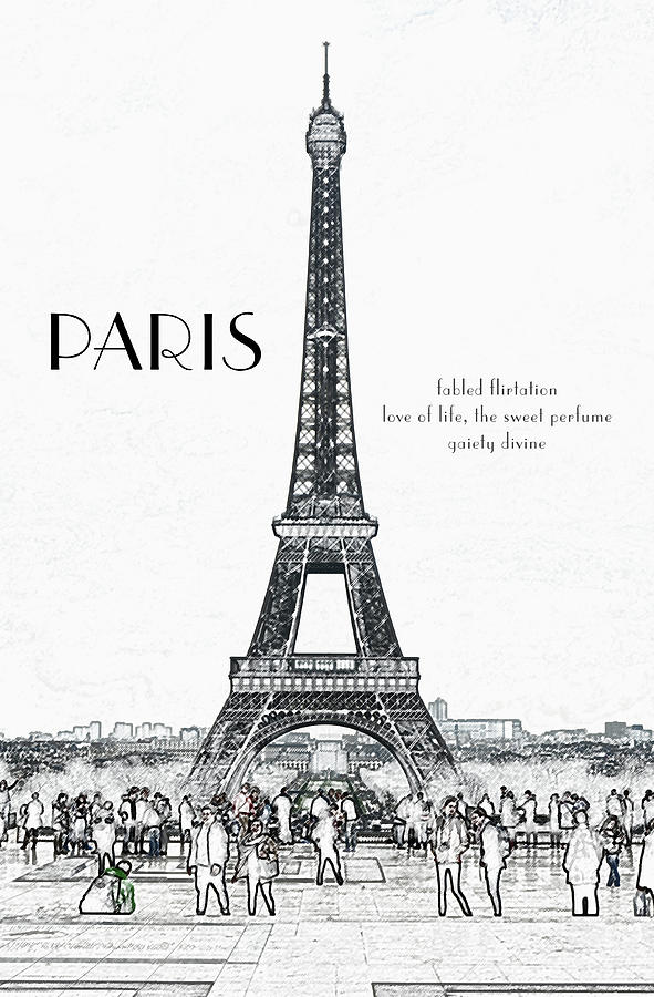 Haiku Trocadero Crowd Enjoying Eiffel Tower View Colored Pencil Digital Art Digital Art by Shawn OBrien