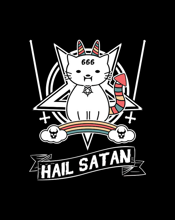 Hail Satan Death Metal Cat Kitten Lucipurr Black Heavy Rock Drawing by ...