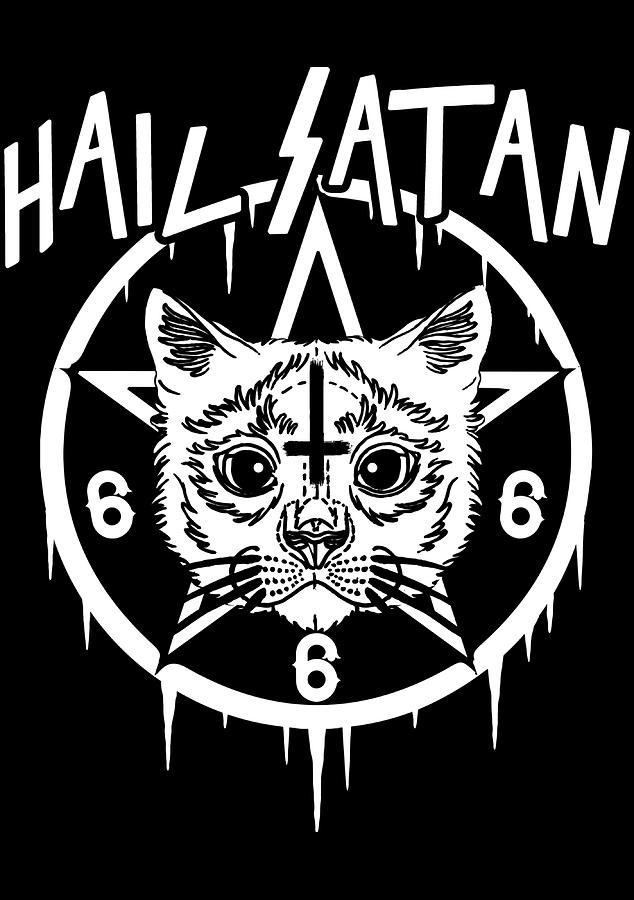 Hail Satan Evil Cat Funny Cat Poster Painting By Lee Helena 