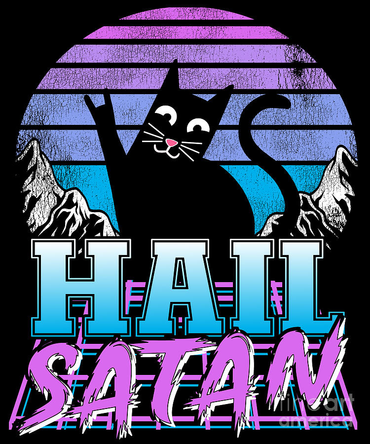 Hail Satan Retrowave Cat Pastel Goth Death Metal Digital Art by Lisa  Stronzi - Pixels