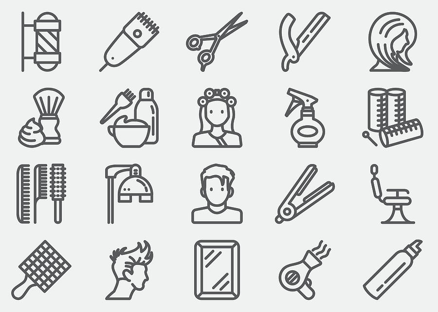 Hair Salon And Barber Line Icons Drawing by LueratSatichob
