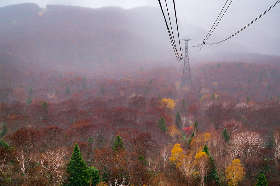 Hakkoda ropeway with Autumn colors , Aomori Prefecture, Japan Photograph by Theerawat Kaiphanlert