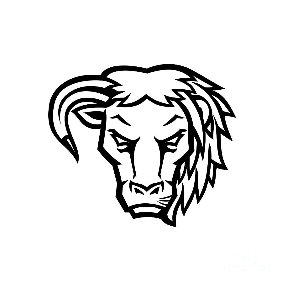 Half Bull Half Lion Head Black And White Digital Art