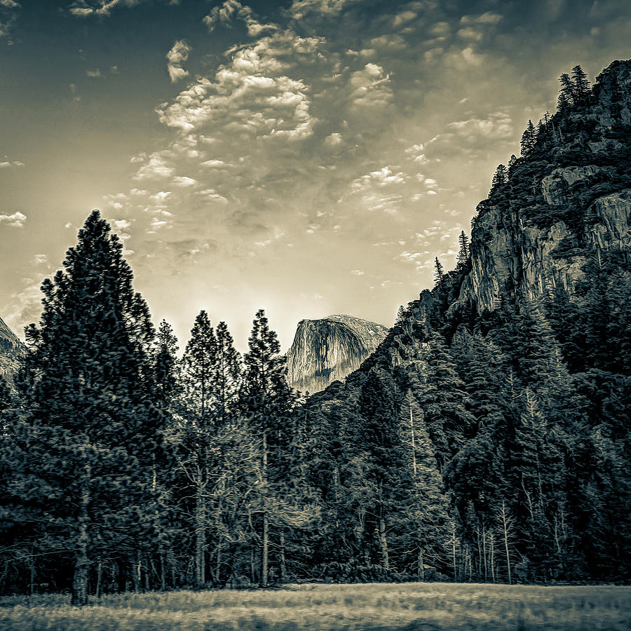 National Parks Photograph - Half Dome Mountain Peak In Yosemite National Park in Sepia by Gregory Ballos