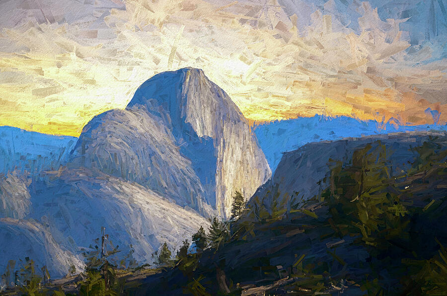 Yosemite National Park Digital Art - Half Dome Rises - Digital Painting by Joseph S Giacalone