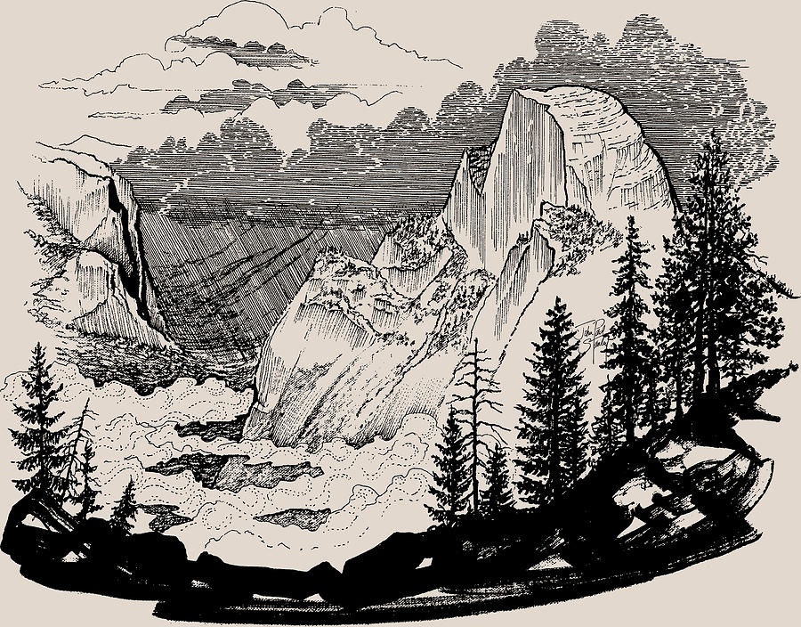 Half Dome, Yosemite Transparent Background Drawing by John Stanley
