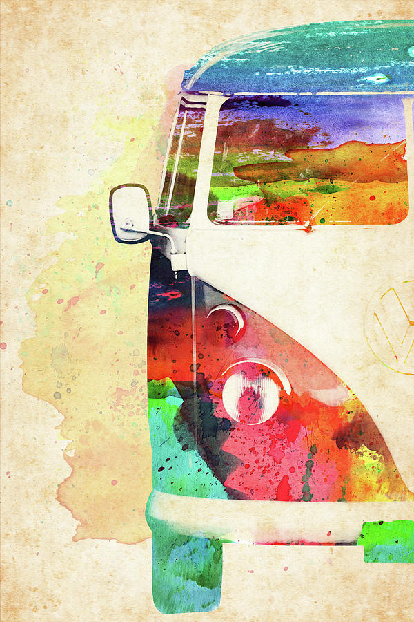 Half Left Side Volkswagen Van Colorful Watercolor Digital Art By Mihaela Pater Fine Art America 