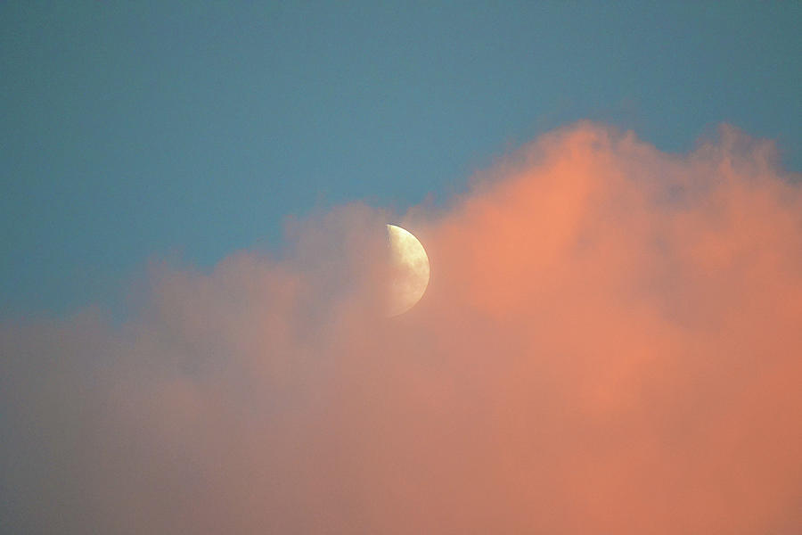 Half Moon Rising In Sunset Clouds Photograph