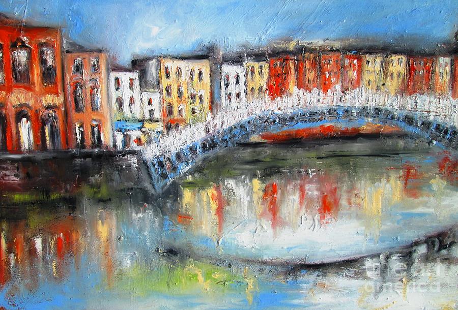 Paintings Of Halfpenny Bridge Dublin Ireland  Painting by Mary Cahalan Lee - aka PIXI