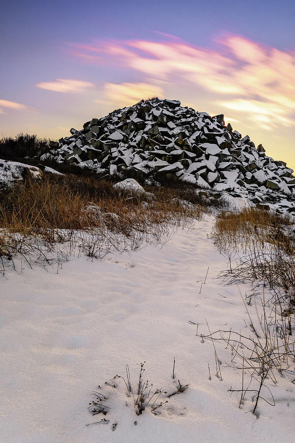 Halibut Rockpile in Snow Photograph by Michael Hubley
