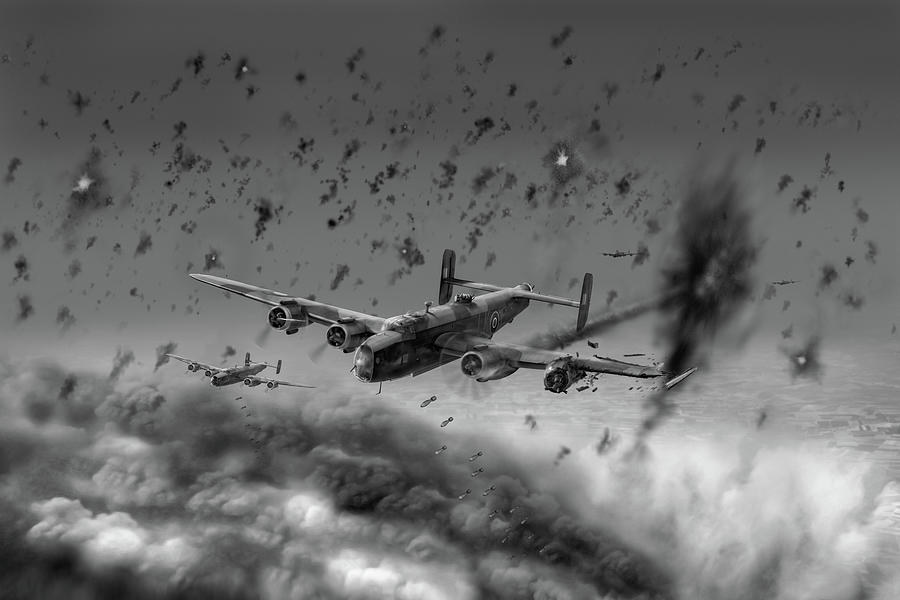 Halifax hit by flak over Gelsenkirchen BW version Photograph by Gary Eason