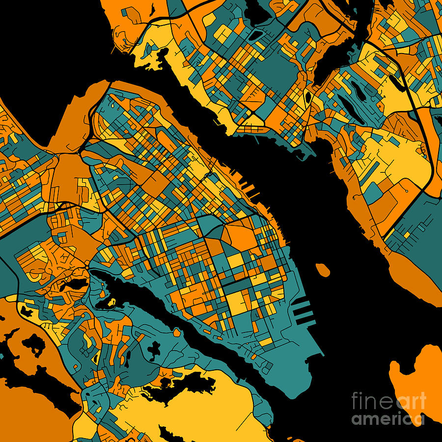 Halifax Nova Scotia map in Orange and Teal Digital Art by Pattern Maps