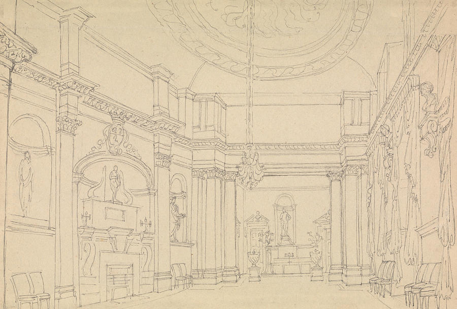 Hall, Easton Neston, Northants Drawing by Charles Hamilton Smith