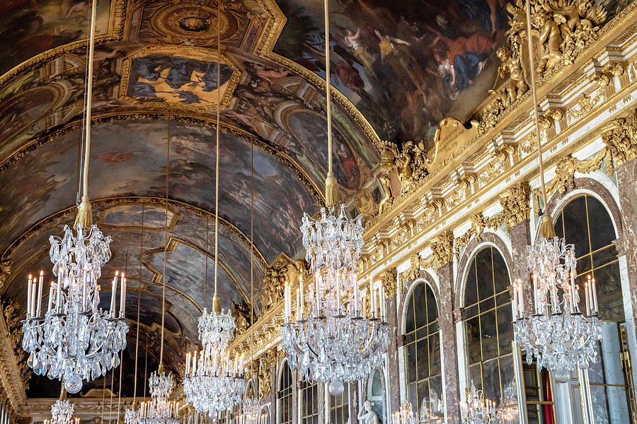 Versailles Photograph - Hall of Mirrors Ceiling and Chandeliers by Barry O Carroll