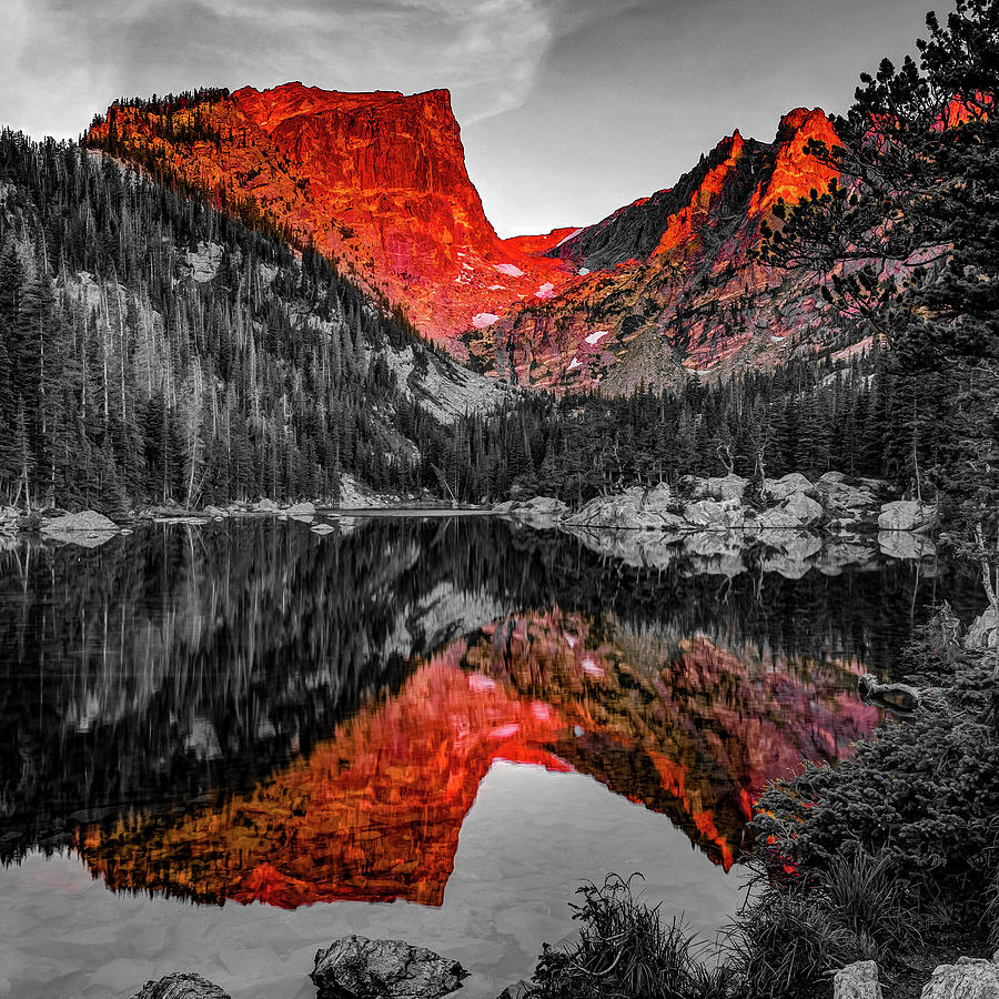 Hallett Peak Over Dream Lake - Selective Color Photograph by Gregory Ballos