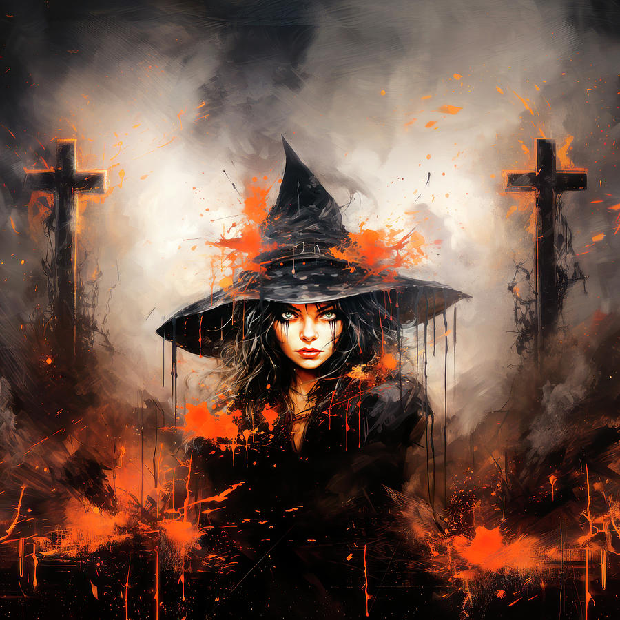 HALLOWEEN ART Witch and Crucifixes Digital Art by Melanie Viola