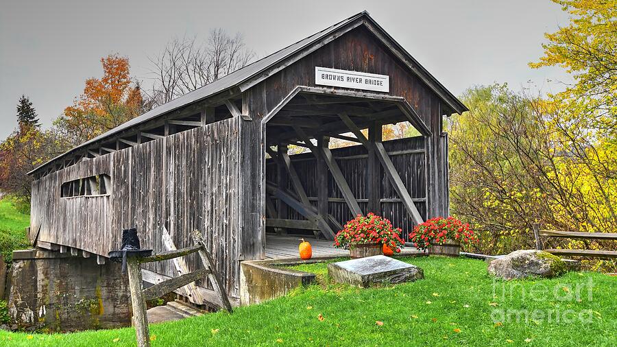 Halloween at the Covered Bridge  Photograph by Steve Brown