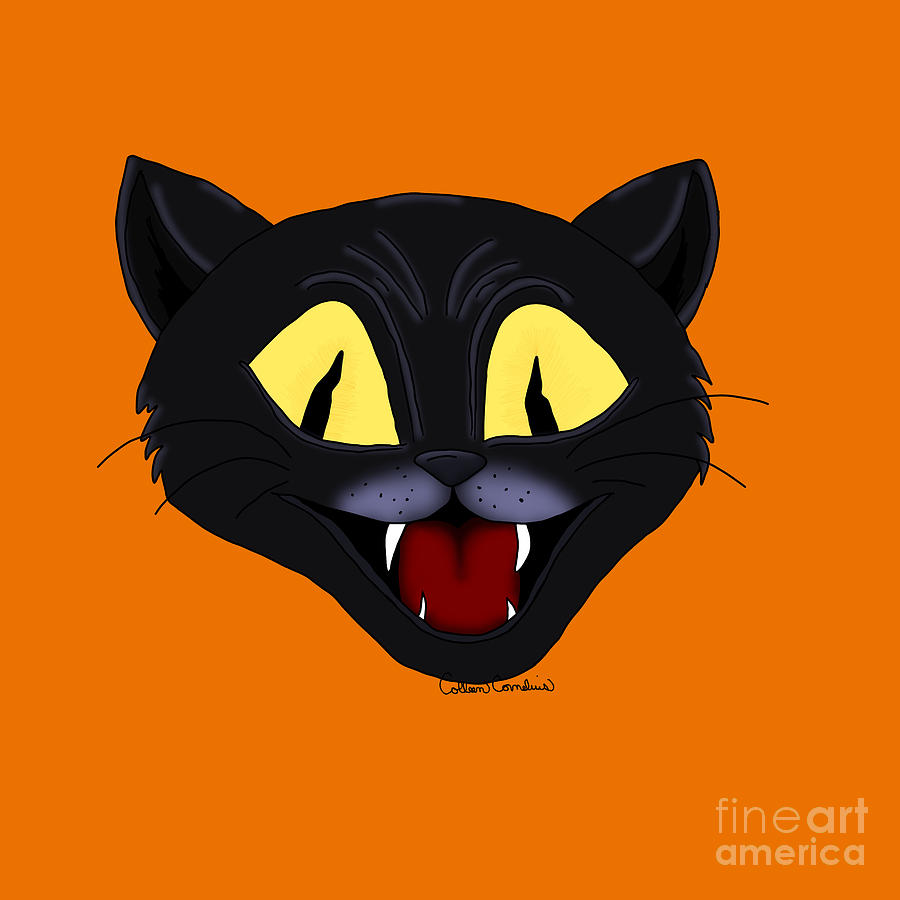 Halloween Black Cat  Digital Art by Colleen Cornelius