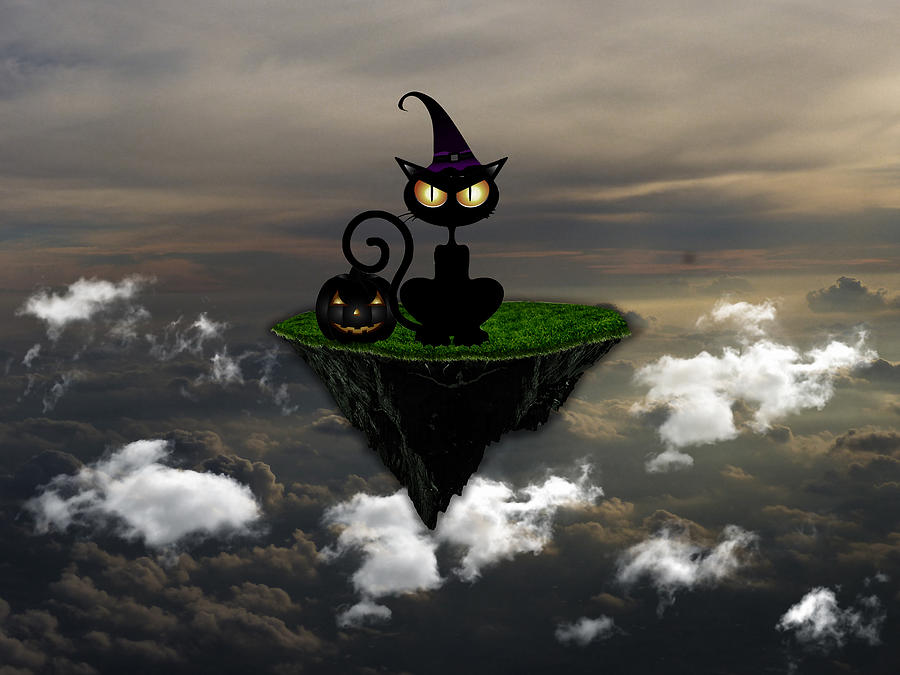 Halloween Black Cat Pumpkin Mixed Media by Marvin Blaine