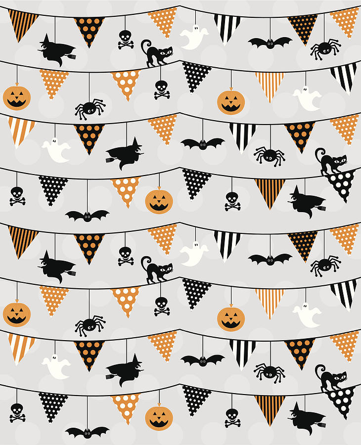 Halloween Bunting & Icons Pattern Drawing by Jojo100
