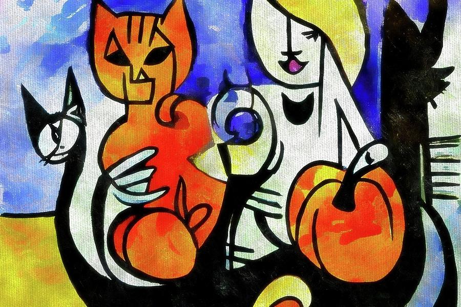 Halloween Cat Lady  Painting by Ally White