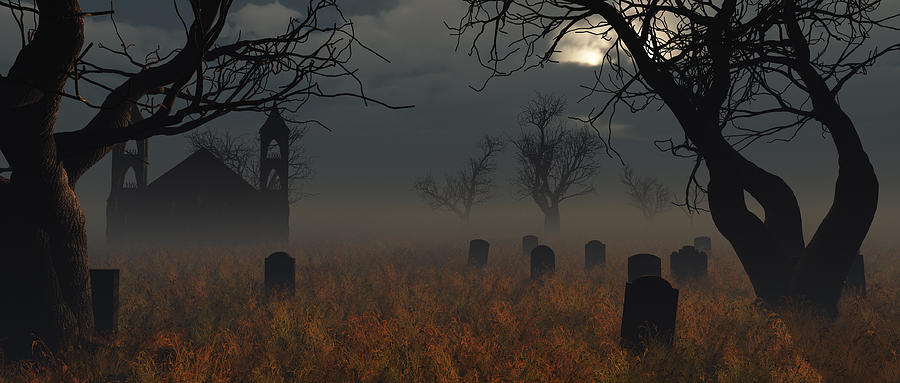 Halloween Church Graveyard Photograph by JoeLena