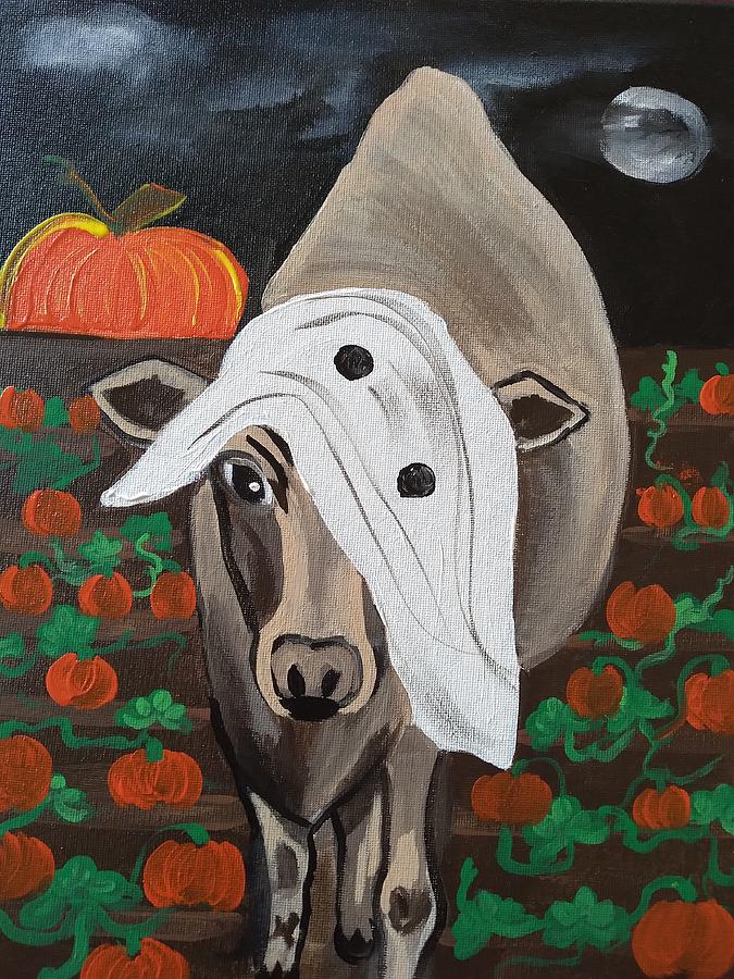 Halloween Cow Painting by Barbara Fincher
