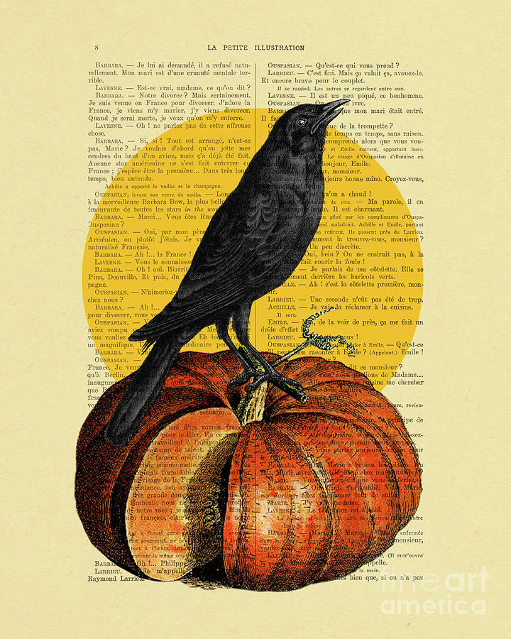 Crow Mixed Media - Halloween Crow Book Page Art by Madame Memento