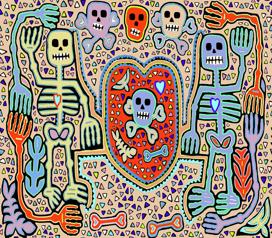 Halloween Dancing Skeletons Digital Art by Vagabond Folk Art - Virginia Vivier
