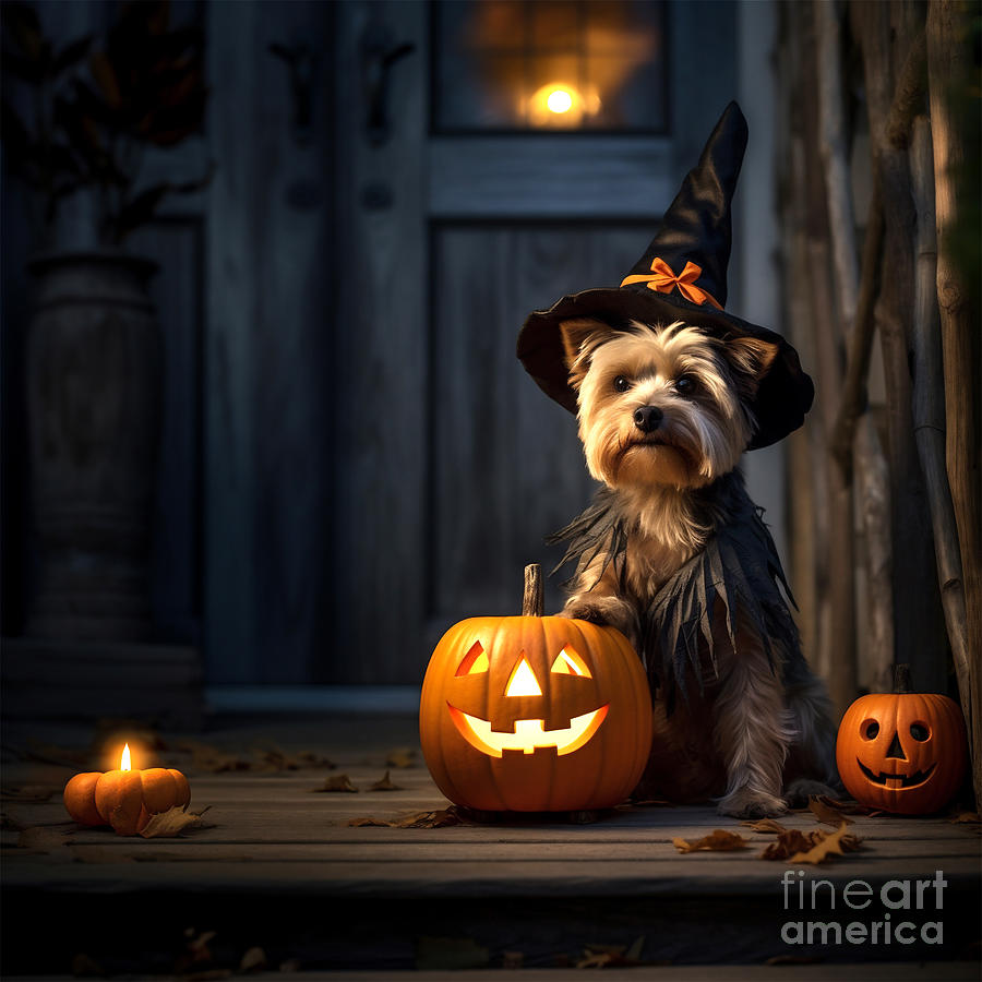Halloween Photograph - Halloween dog at night by Delphimages Photo Creations