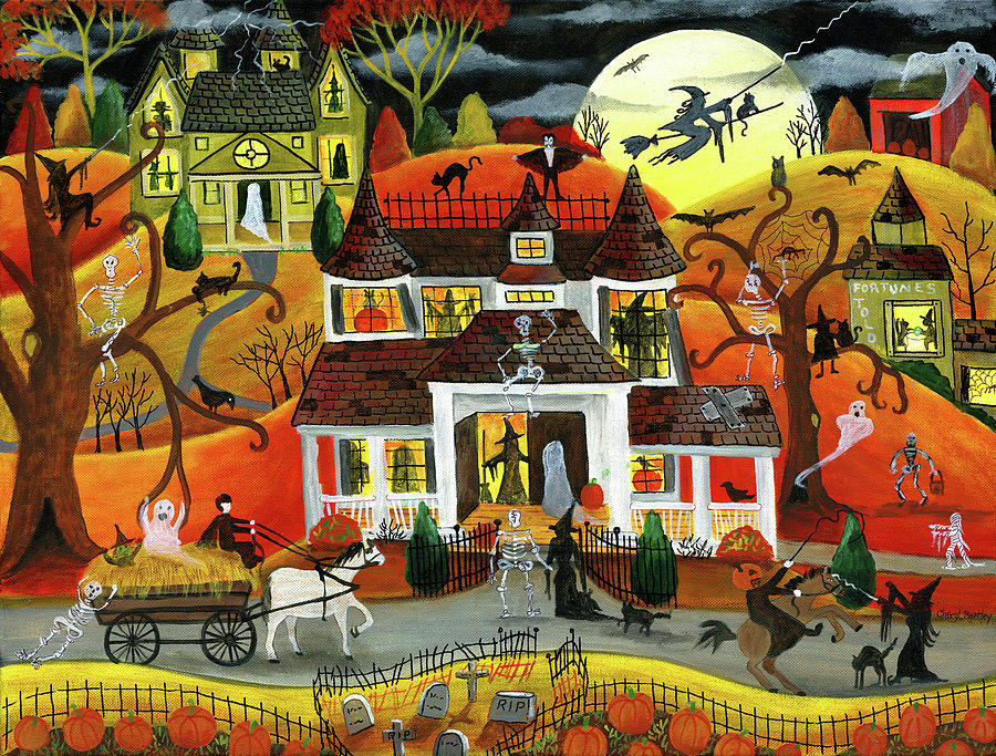 Halloween Fright Night creatures Painting by Cheryl Bartley - Fine Art ...