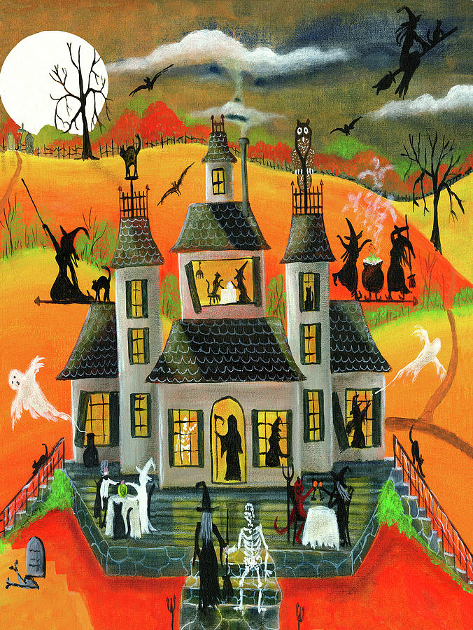 Halloween Fun House Painting by Cheryl Bartley | Fine Art America