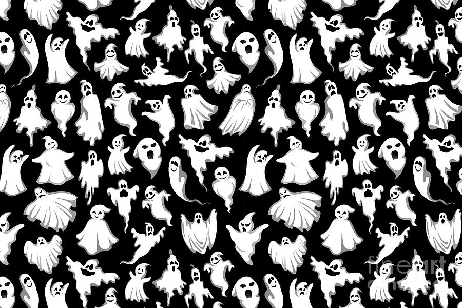 Halloween Ghost Pattern on Black Digital Art by PIPA Fine Art - Simply Solid